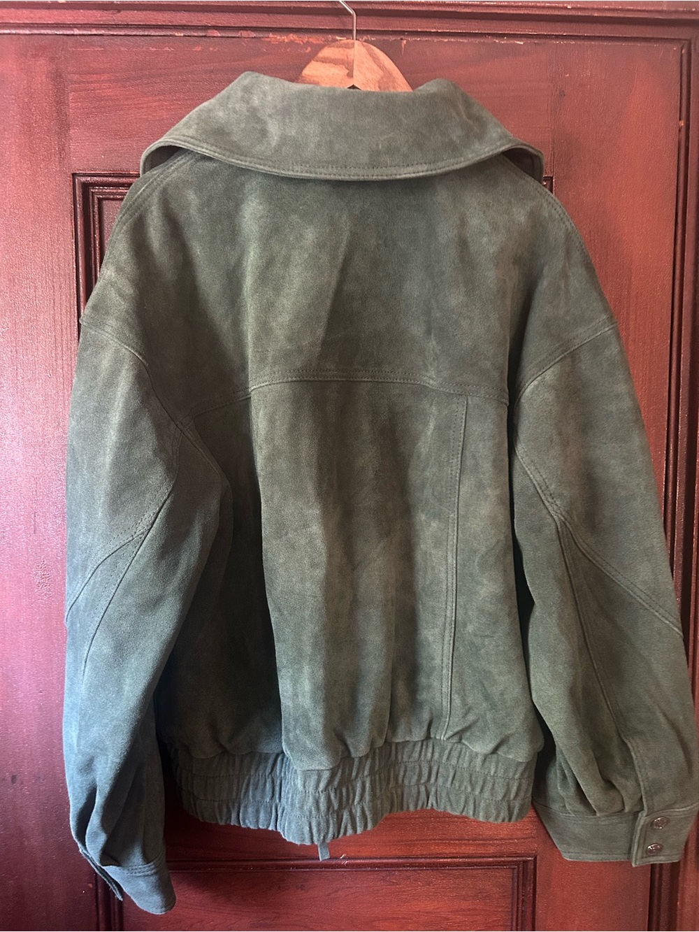 Free People We the Free Desert Moon Suede Bomber Jacket Green Grove Boho Suede - Picture 5 of 9